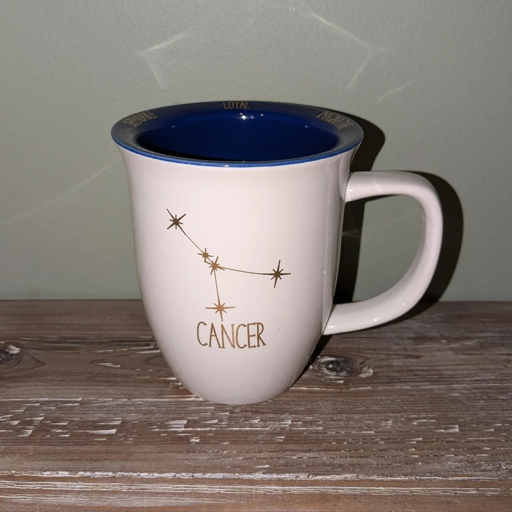 Horoscope Zodiac Cancer White Mug Tea Gold Lettering 10 Strawberry Street